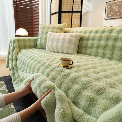 Thick Faux Fur Sofa Cover Fluffy Plush Warm Sofa Slipcover Furniture Protector for Couch Bed