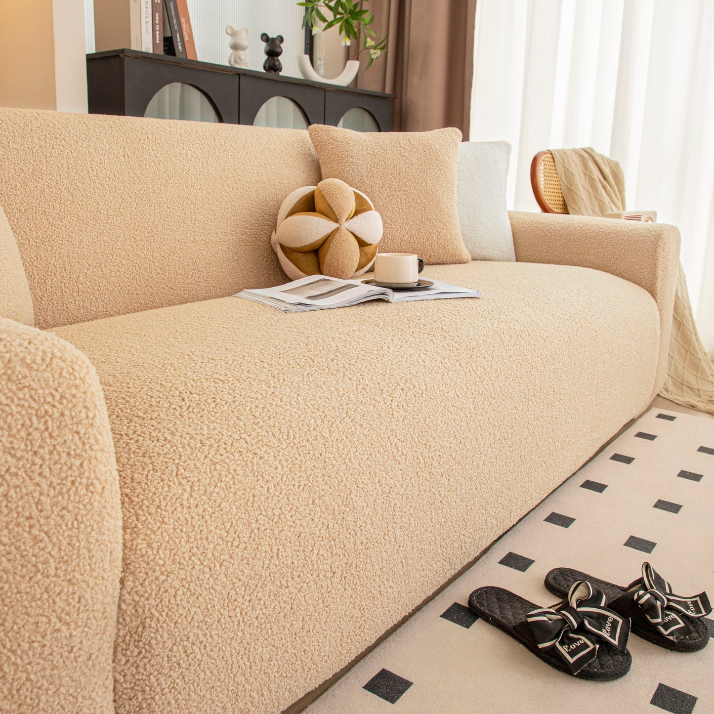 Stretch Plush Fitted Couch Slipcover Furniture Protector for 1/2/3/4/5 Cushion Couch
