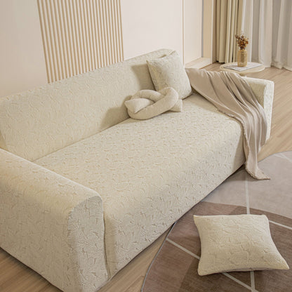 3D Jacquard Leaf Pattern Couch Slipcover, High Stretch Washable Textured Sofa Cover