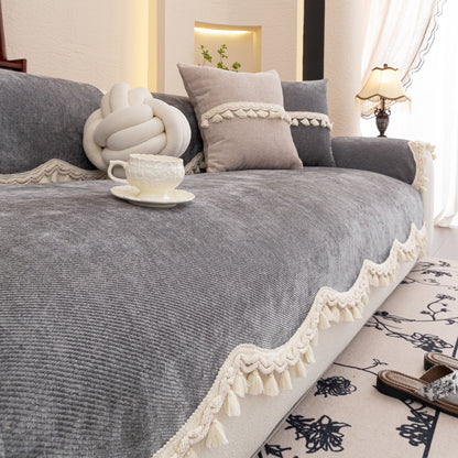 Chenille Sofa Cover Towel – Non-Slip, Washable Pets Couch Protector with Tassels