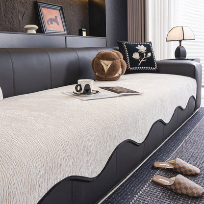 Chenille Couch Cover with Scalloped Edge, Non-Slip Modular Slipcover Sectional