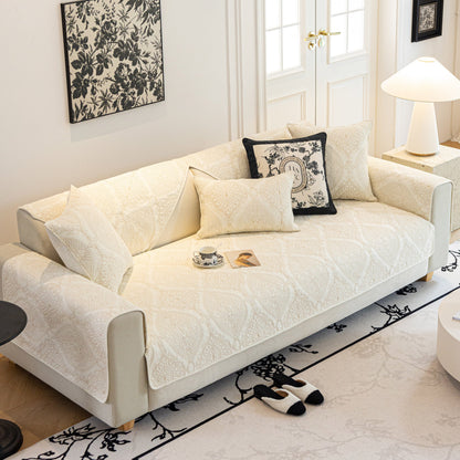 Baroque Sofa Cover – Quilted Cotton, Non-Slip, Washable with Ornate Embroidery