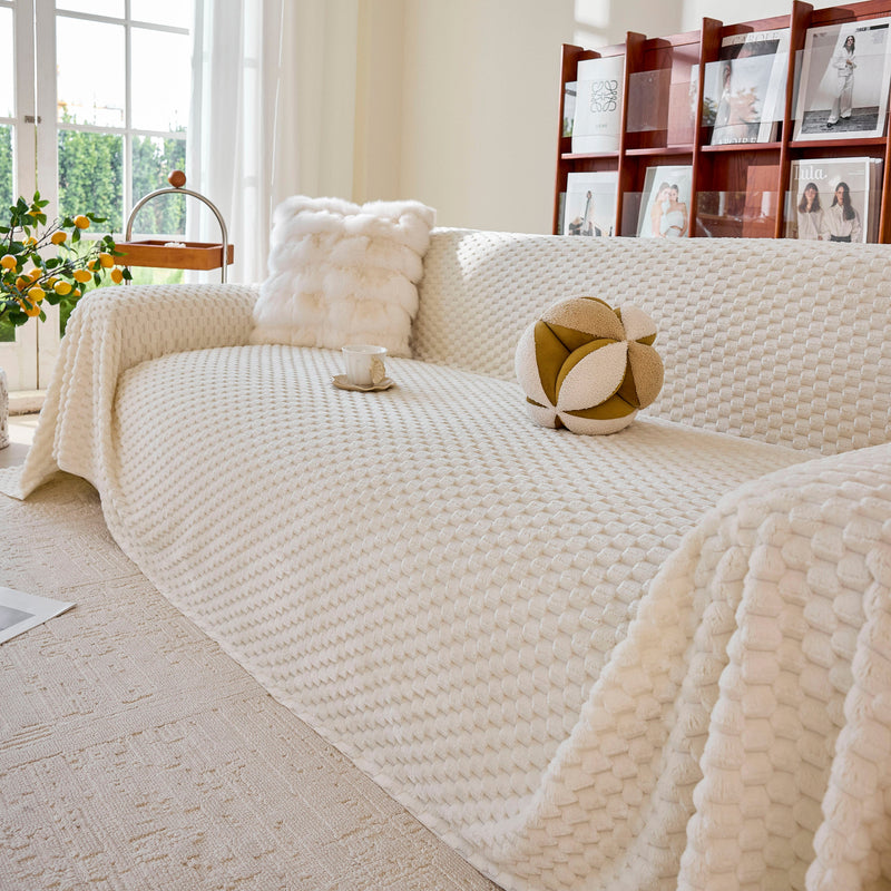 Thick Plush Non-Slip Sofa Throw Cover, Warm Soft Faux Fur Couch Protector for Winter