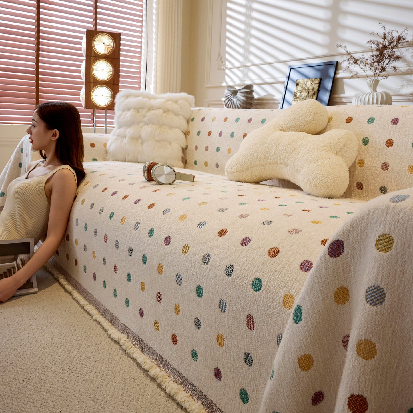 Decorative Plush Textured Woven Sofa Cover Throw, Cozy Soft Couch Protector Blanket