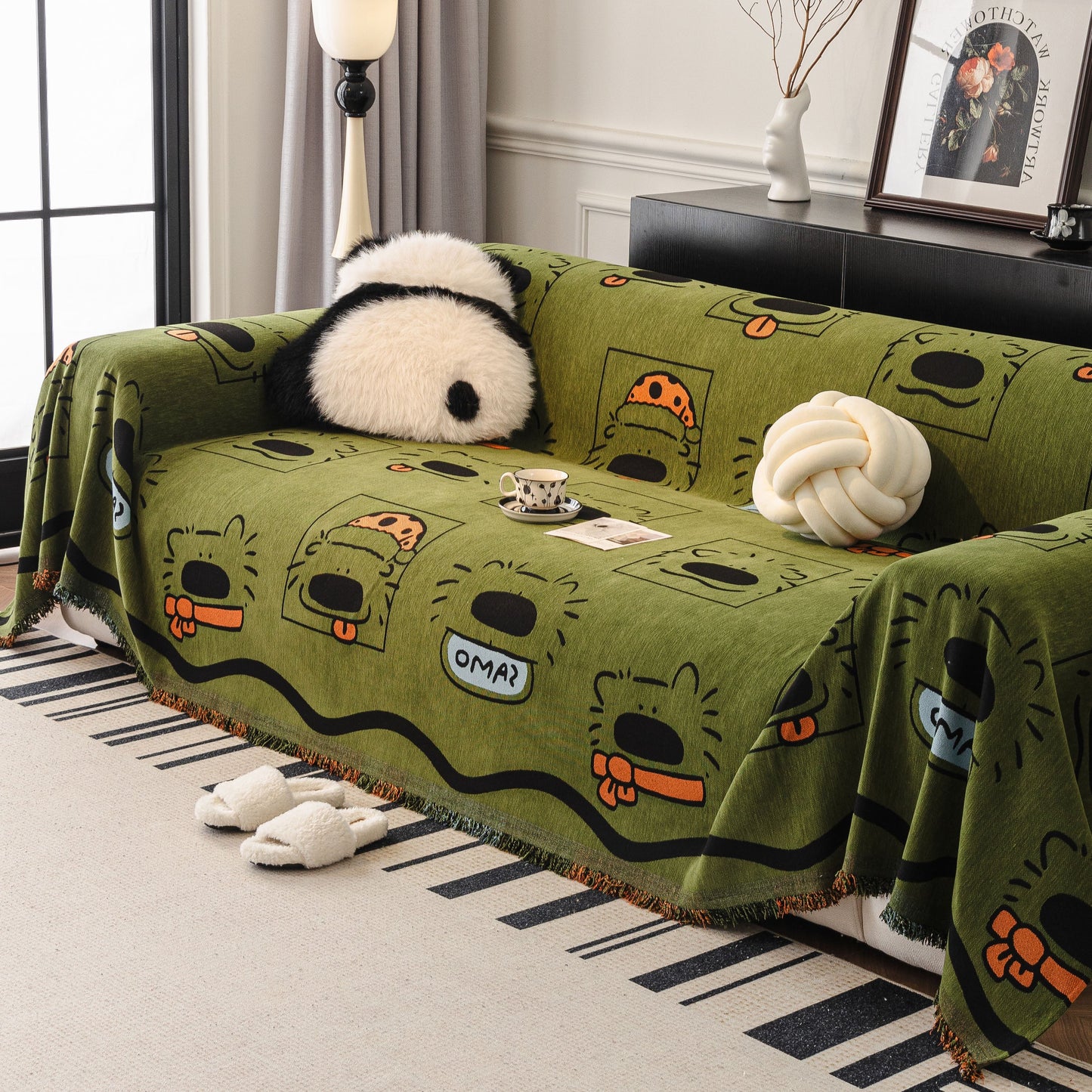 Cute Chenille Couch Cover Throw, Cartoon Soft Washable Sofa Cover for Sectional Sofas