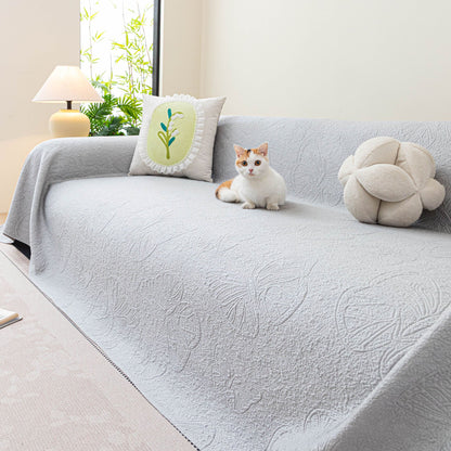 Cooling Embossed Botanical Couch Cover, Soft Ice Silk Furniture Protector for Sofa
