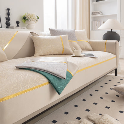 Modular Sofa Cover for Sectionals, Gold Striped Non-Slip Couch Protector