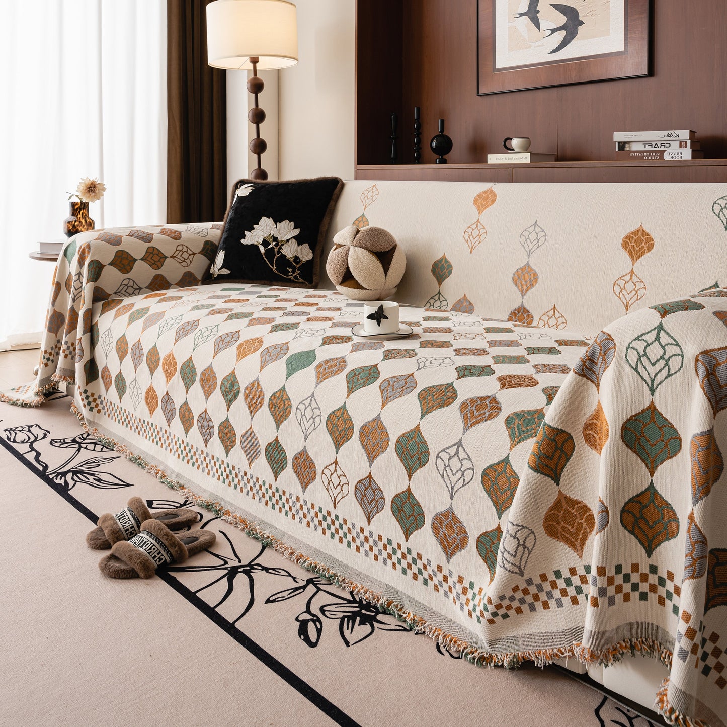 Boho Geometric Sofa Slipcovers Chenille Scratch Resistant Couch Protective Covers