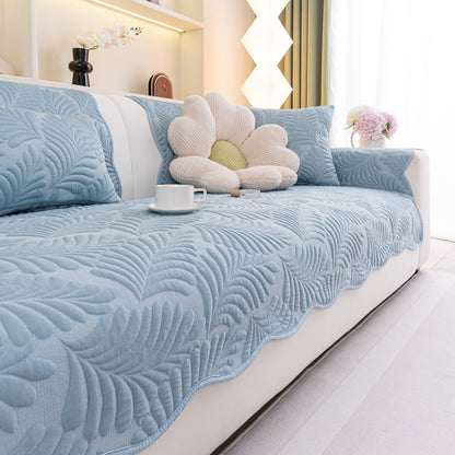 Sofa Cover for Leather & Fabric Couches, 3D Leaf Embossed Quilted Furniture Covers