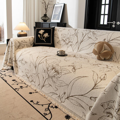 Large Floral Sofa Cover Throw Blanket, Plush Jacquard Non-Shedding Couch Cover for Pets