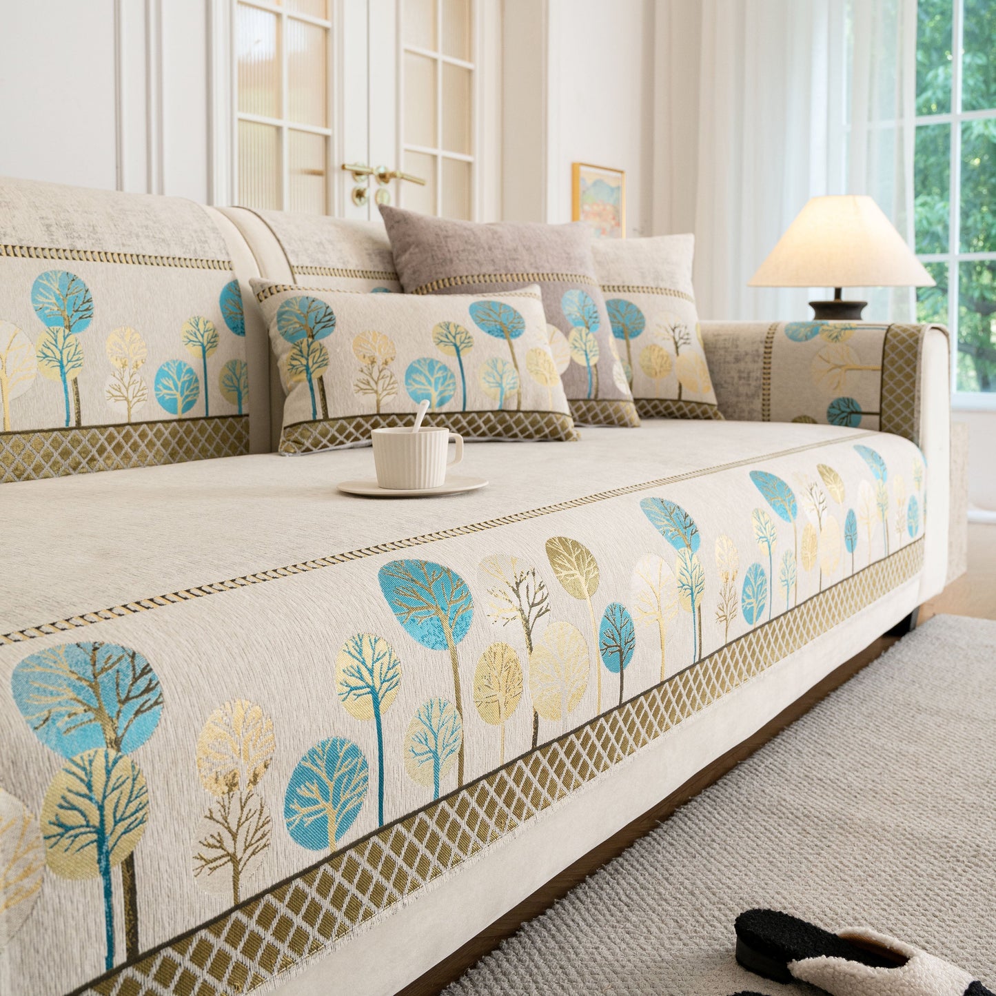 Sofa Cover for Couch, Non-Slip Sectional Couch Cover with Woven Tree Pattern