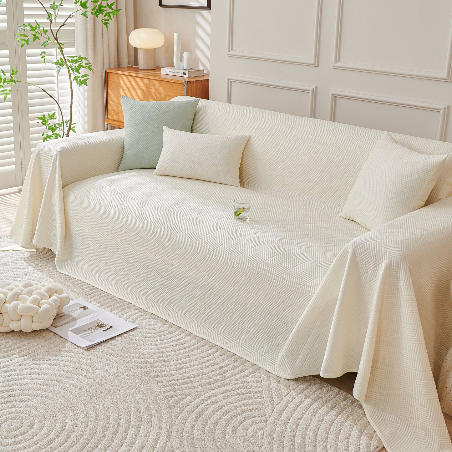 Cooling Scratch Proof Large Sofa Throw Cover, Geometric Texture Couch Protector