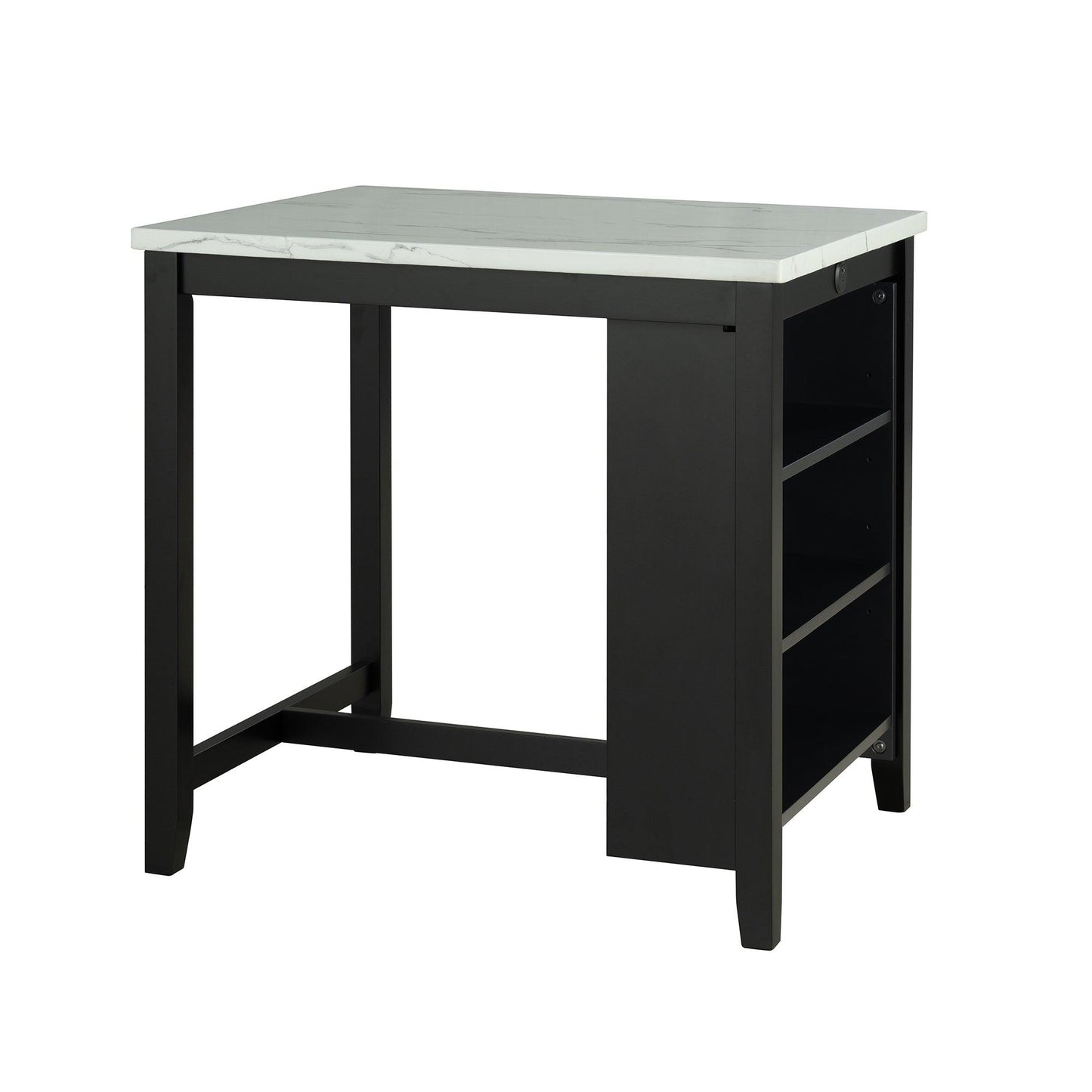 36" Modern Dining Table Set with 2 Stool, High Gloss Table Top, USB-A & USB-C Charging Ports