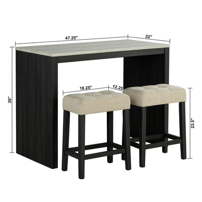 48" Modern Breakfast 1 Dining Table Set with 2 Stools for Apartment, Travertine Table Top