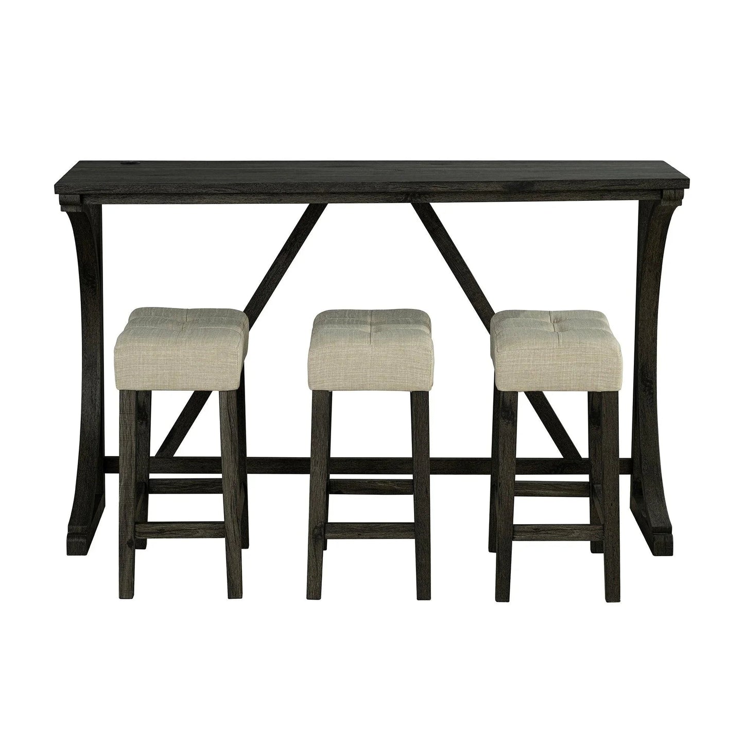 59" Rustic Dining&Bar Table Set with 3 Stools for Apartment, USB-A & USB-C Charging Ports