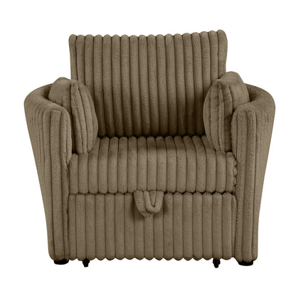 Brown Faux Fur Oversized Convertible Sleeper Sectional Sofa Couch Daybed and Chair Pull Out with 2 Pillows, USB Charging Ports for Living Room