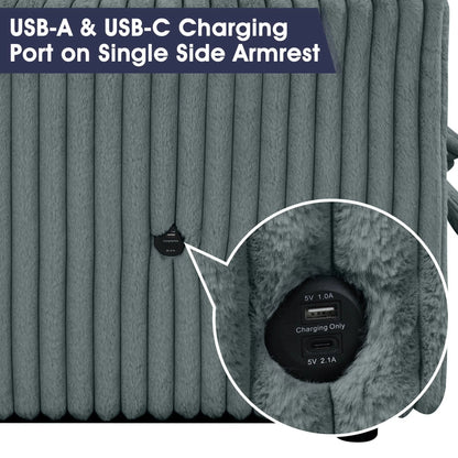 Dark Gray Faux Fur Oversized Convertible Sleeper Sectional Sofa Couch Daybed and Chair Pull Out with 2 Pillows, USB Charging Ports for Living Room