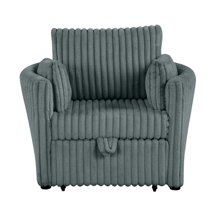 Dark Gray Faux Fur Oversized Convertible Sleeper Sectional Sofa Couch Daybed and Chair Pull Out with 2 Pillows, USB Charging Ports for Living Room
