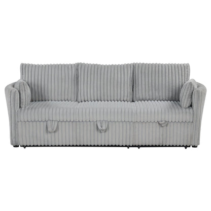 Light Gray Faux Fur Oversized Convertible Sleeper Sectional Sofa Couch Daybed and Chair Pull Out with 2 Pillows, USB Charging Ports for Living Room