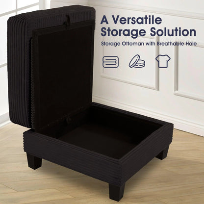 Black 3 Piece Set Comfy Sofa Couch 3-Seater & Loveseat Sofa with Storage Ottoman for Living Room with USB, Side Pockets, Pillows included
