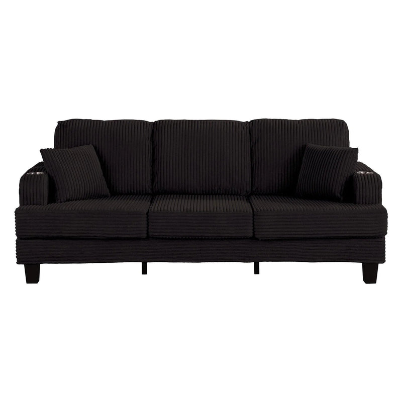 Black 3 Piece Set Comfy Sofa Couch 3-Seater & Loveseat Sofa with Storage Ottoman for Living Room with USB, Side Pockets, Pillows included
