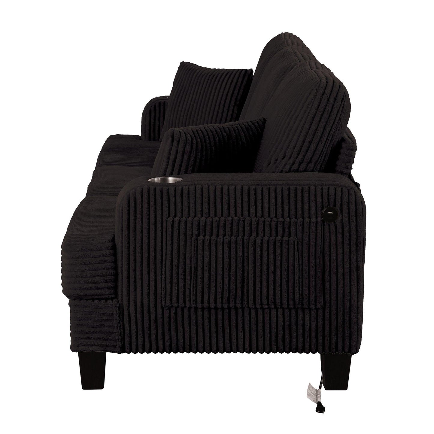 Black 3 Piece Set Comfy Sofa Couch 3-Seater & Loveseat Sofa with Storage Ottoman for Living Room with USB, Side Pockets, Pillows included