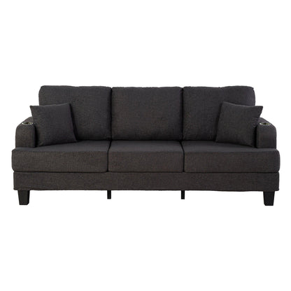Dark Gray 3-Piece Sofa Set with Storage Ottoman & USB Charging