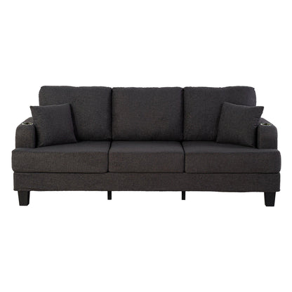 Dark Gray 3-Piece Sofa Set with Storage Ottoman & USB Charging