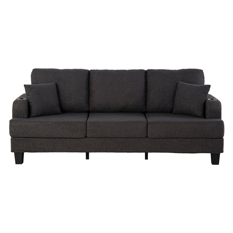 Dark Gray 3-Piece Sofa Set with Storage Ottoman & USB Charging