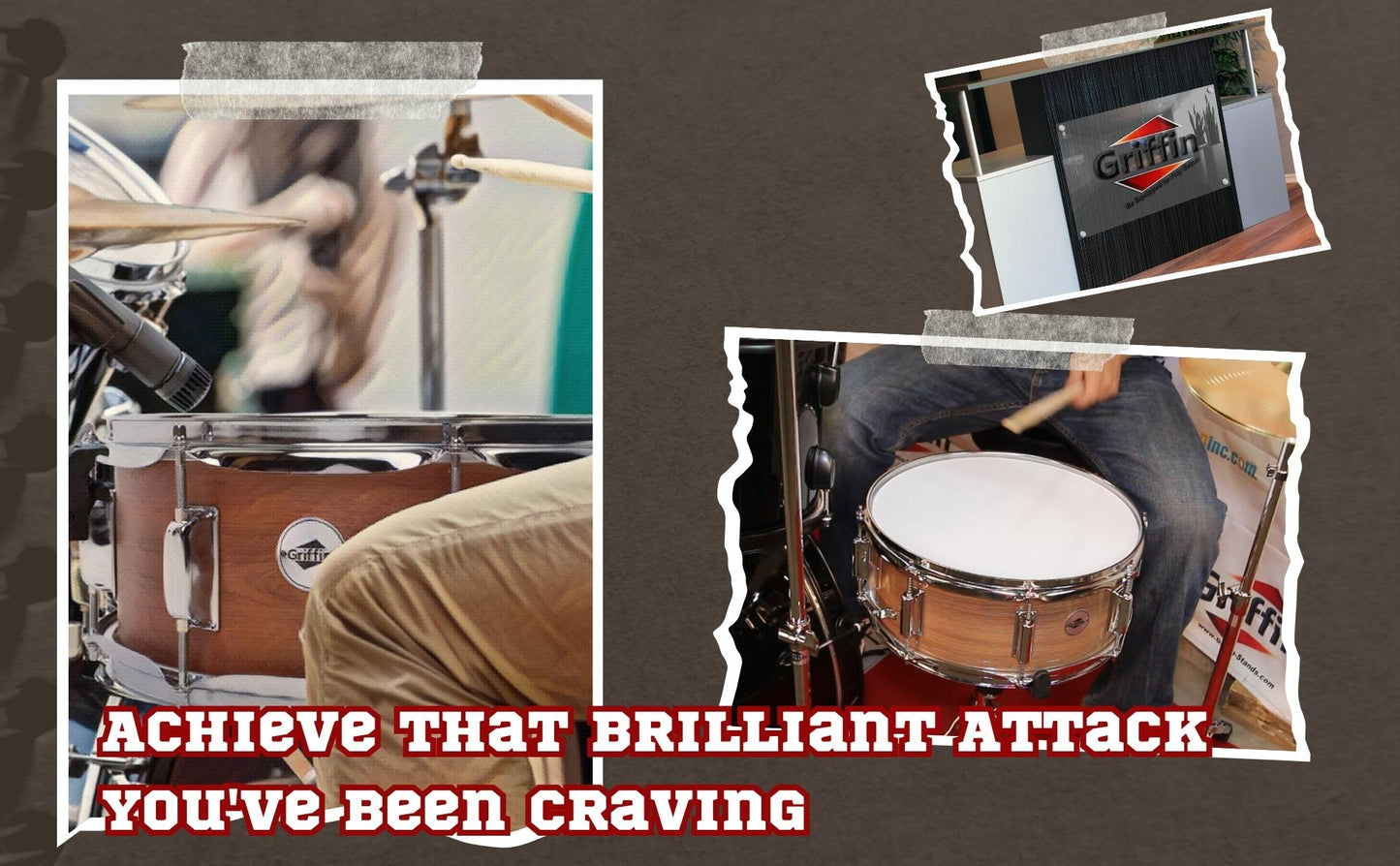 GRIFFIN Snare Drum Package with Snare Stand, 2 Pairs of Drum Sticks & Drum Key | Snare Kit with Poplar Wood Shell 14" x 5.5" with Flat Hickory PVC | 8 Metal Tuning Lugs & Snare Strainer Throw Off