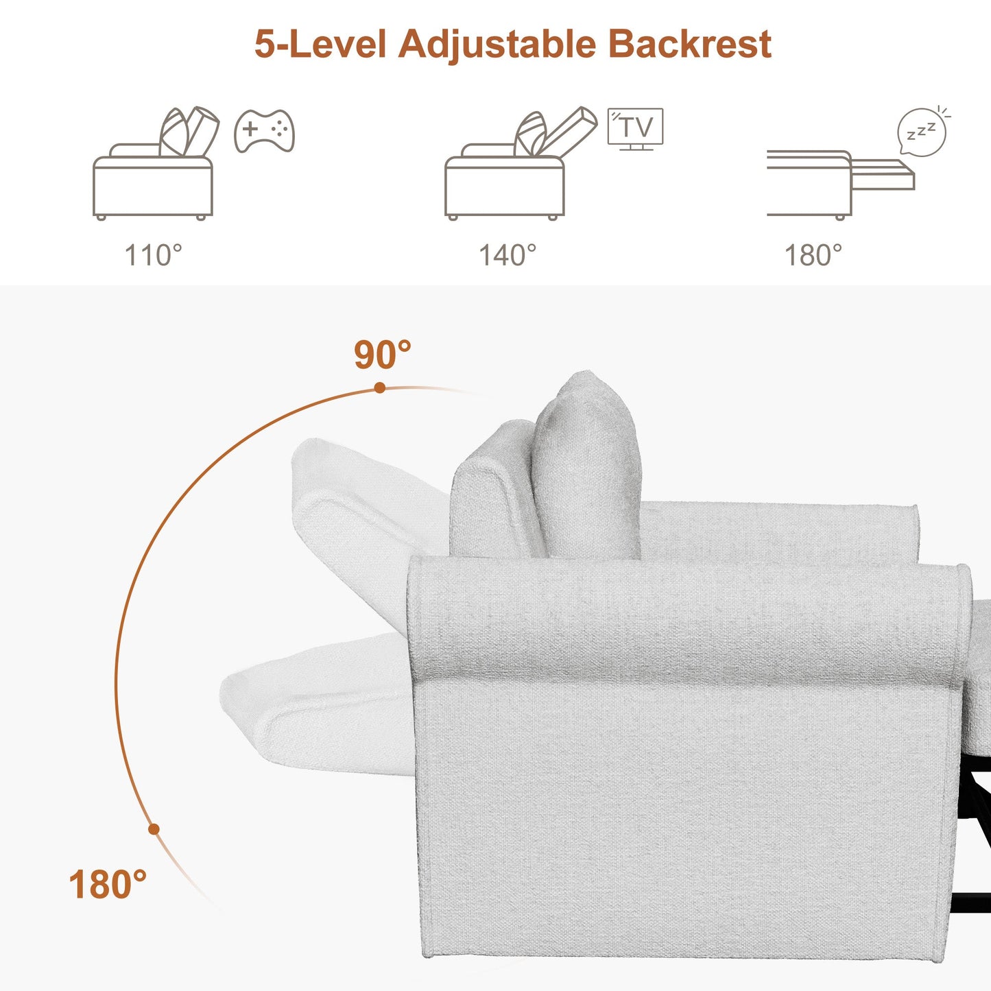 3-in-1 Adjustable Sleeper Sofa Bed Pull Out Chair Sofa
