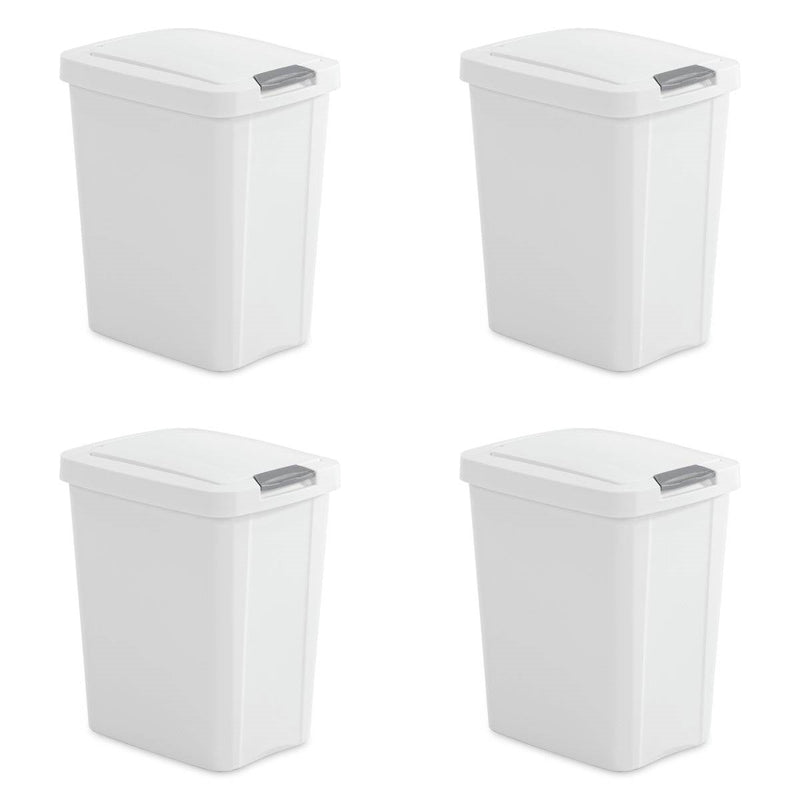 Set of 4 - White 8 Gallon Latch Top Kitchen Wastebasket Trash Can