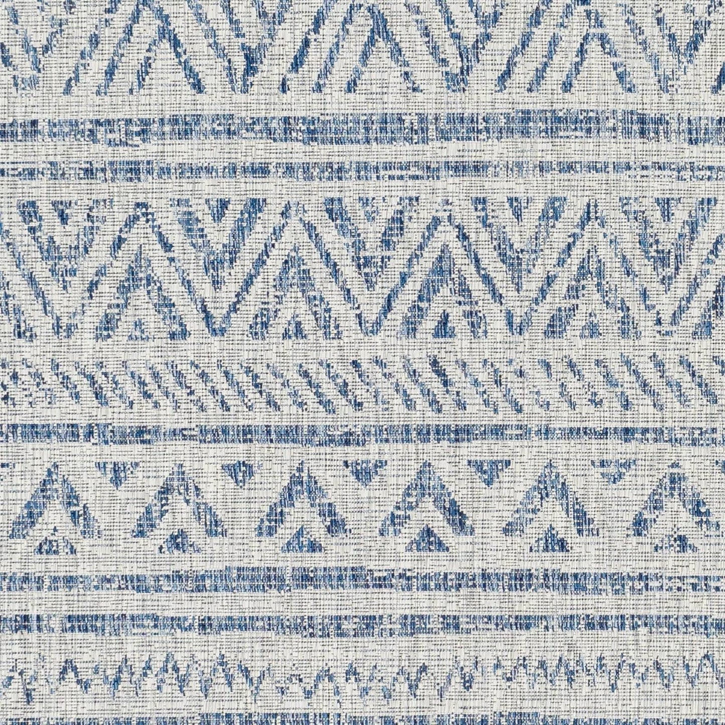 8 ft. x 10 ft. Blue Grey Chevron Coastal Boho Style Indoor Outdoor Area Rug
