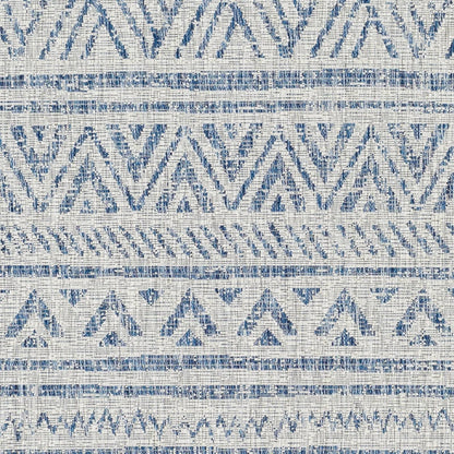 8 ft. x 10 ft. Blue Grey Chevron Coastal Boho Style Indoor Outdoor Area Rug