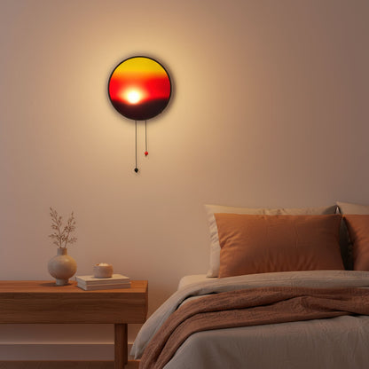 Creative Sunset Hand Pulled Night Light, Movable Sunrise to Sunset Scenery Wall Lamp, Battery Rechargeable Wall Light