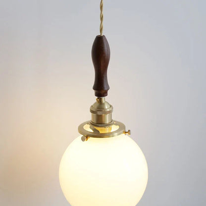 DecorBites™ Glabe LED Pendant Lamp Walnut Wood Copper Modern Hanging Light Fixture