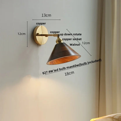 DecorBites™ LED Walnut Wood Wall Sconce Pull Chain Switch Modern Japanese Style Mirror Light