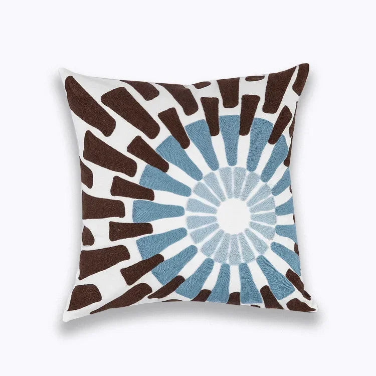DecorBites™ Blue Floral Mandala Leaves Wave Embroidered 45x45cm Cotton Pillow Cover