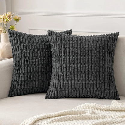 DecorBites™ Corduroy Striped Pillow Cover 18x18 Inch Luxury Cushion Case for Living Room