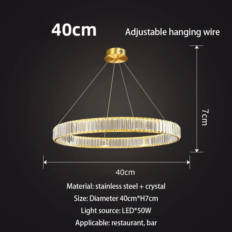 DecorBites™ Gold Crystal Round Ring Chandeliers with LED Pendant Light for Ceiling Lighting