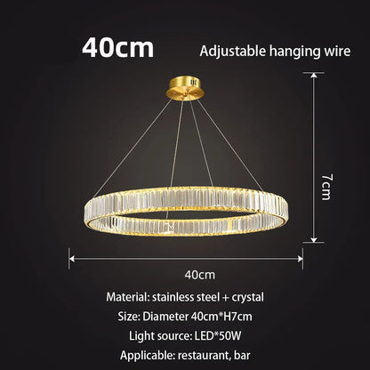 DecorBites™ Gold Crystal Round Ring Chandeliers with LED Pendant Light for Ceiling Lighting