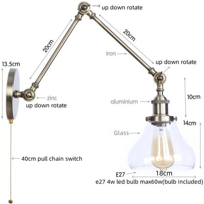 DecorBites™ LED Glass Swing Arm Wall Lamps for Bedroom, Bathroom, and Stairway