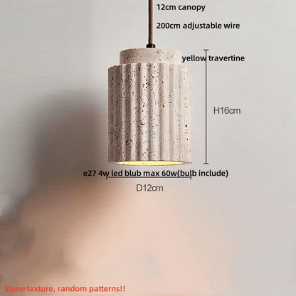 DecorBites™ LED Pendant Lights Bar Decor Yellow Travertine Stone Wood Hang Lamp