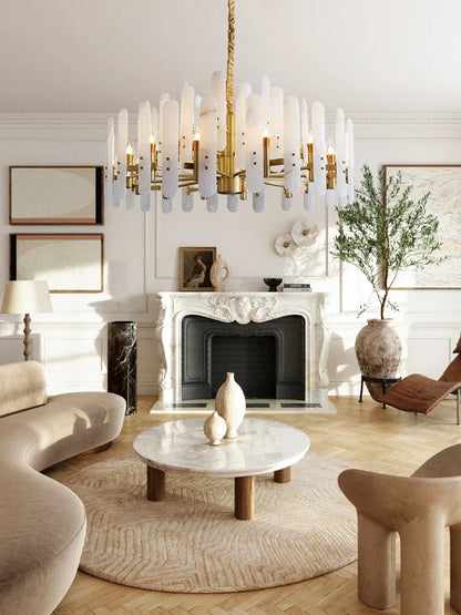 DecorBites™ Gold Chrome LED Alabaster Chandelier for Dinning Room