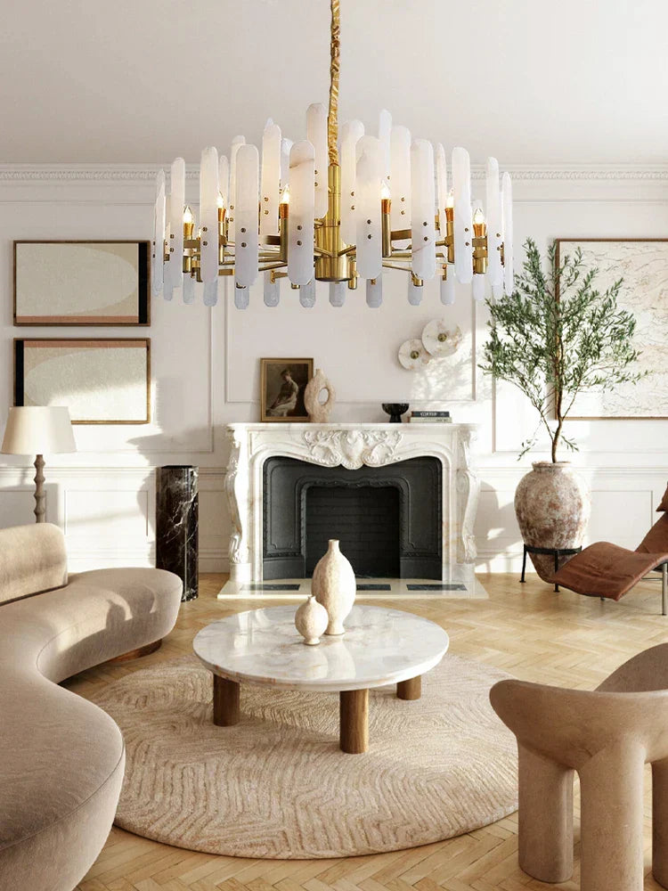 DecorBites™ Alabaster Gold Chrome Chandelier Suspension Luminaire for Living Room