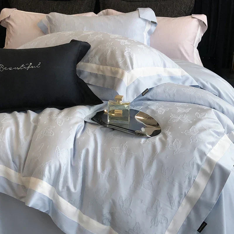 DecorBites™ Butterfly Jacquard Bedding Set - 4Pcs Brushed Lyocell Cotton Duvet Cover & Sheet