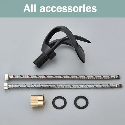 DecorBites™ Black Basin Faucet Grey Waterfall Mixer Tap Hot Cold Modern Brass Deck Mount