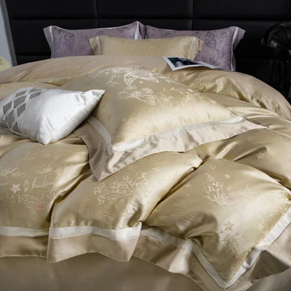 DecorBites™ Butterfly Jacquard Lyocell Cotton Luxury Bedding Set Full Queen