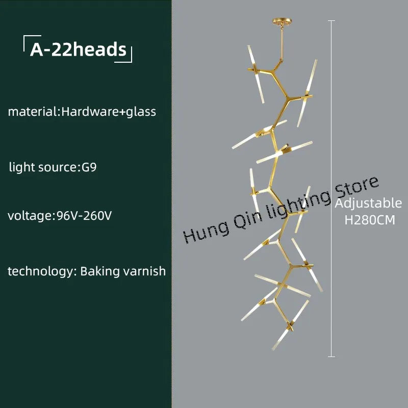 ™ Gold Branch LED Chandelier for Duplex Villa Staircase - Modern Indoor Lighting