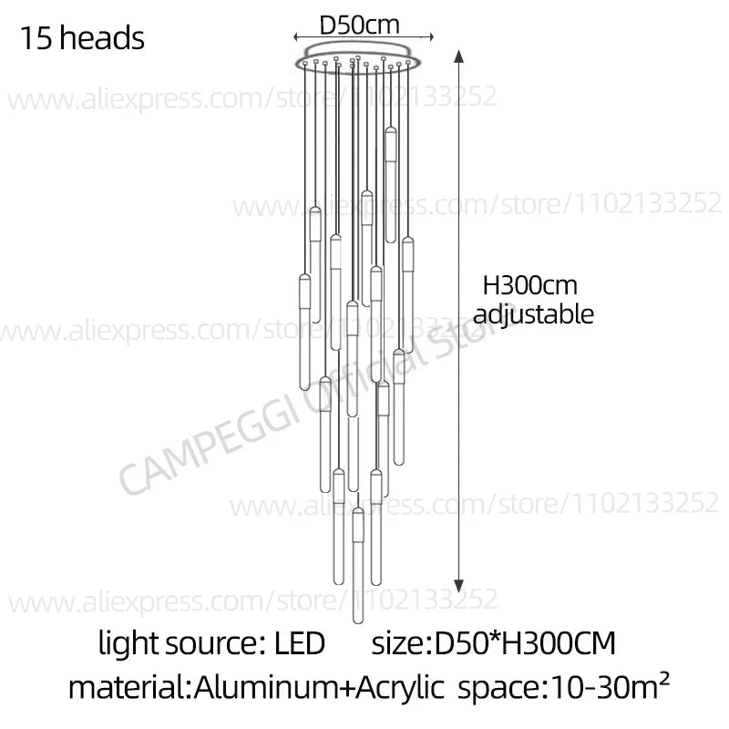 DecorBites™ LED Nordic Cylinder Chandelier: Modern Indoor Lighting for Staircase & Decoration